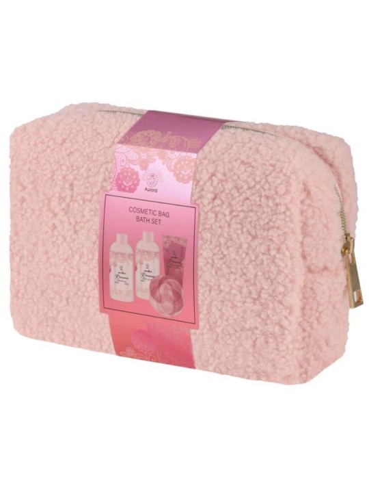BOLSA ASEO BORREGUITO CON COSMETICOS ROSA