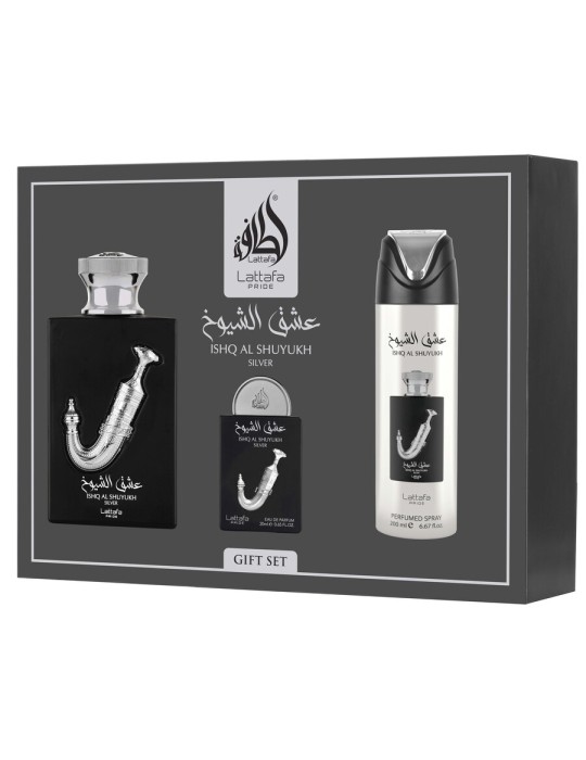 LATTAFA PRIDE ISHQ AL SHUYUKH SILVER GIFTSET 3 PCS